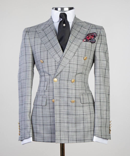 Gray Plaid Double-Breasted Jacket - front view - The Third Gentleman