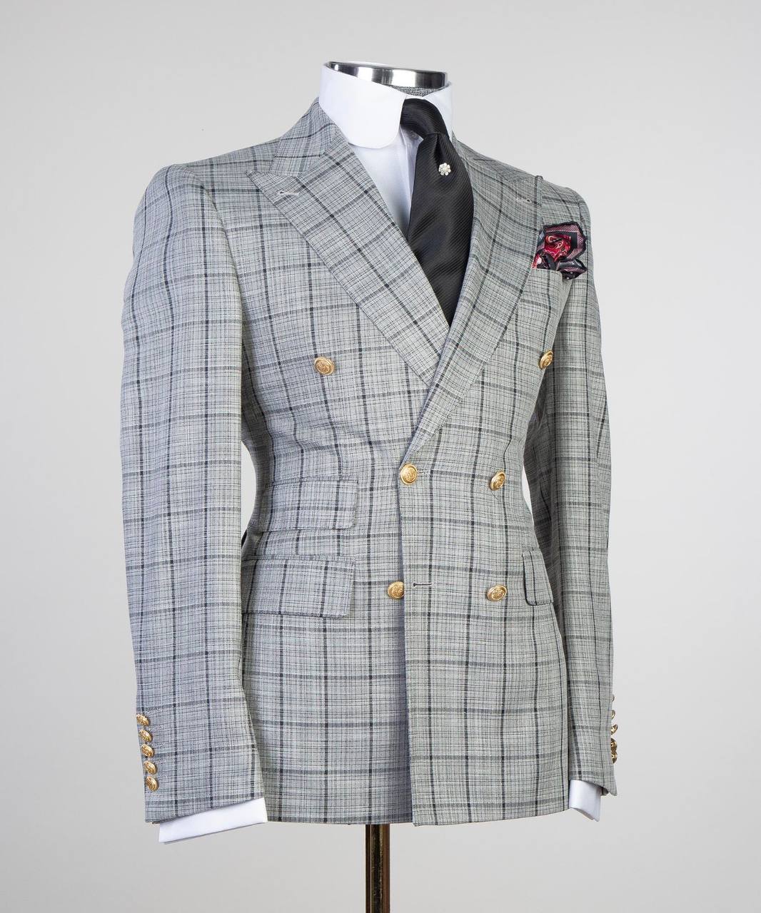 Gray Plaid Double-Breasted Jacket - alternate angle - The Third Gentleman