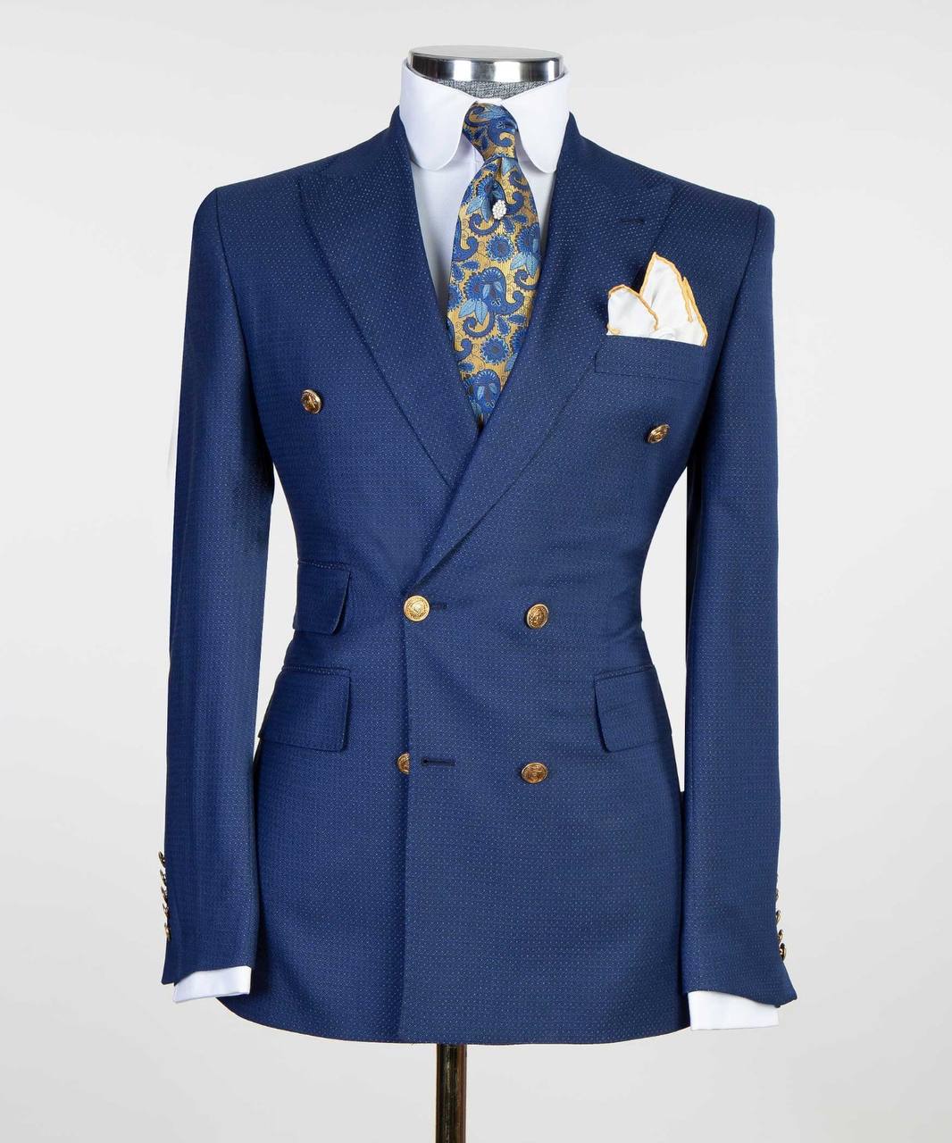 Azure Birdseye Double-Breasted Jacket - front view - The Third Gentleman