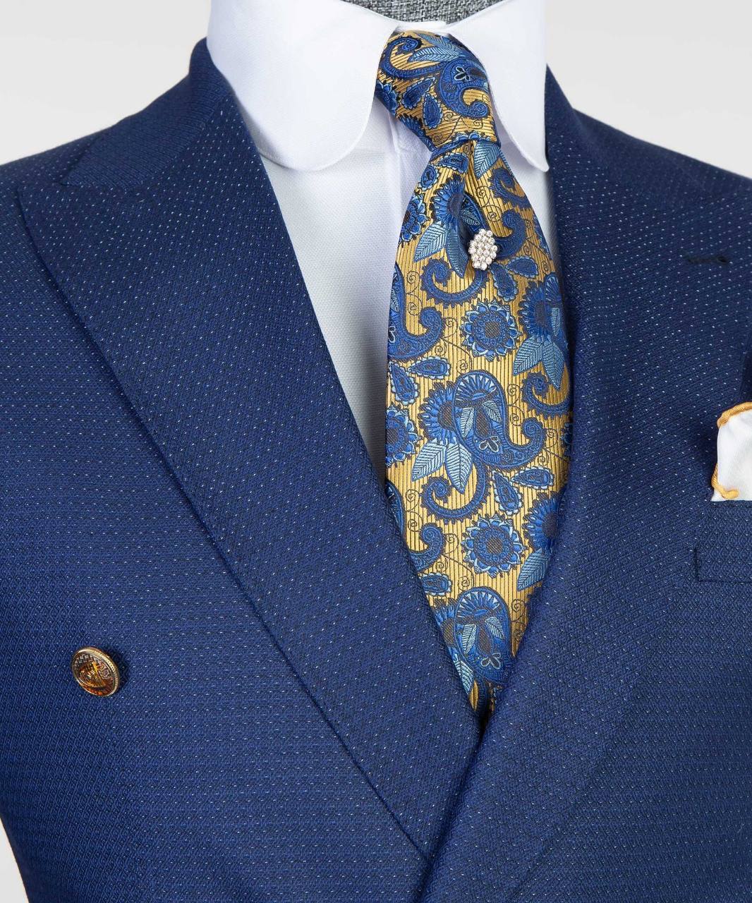Azure Birdseye Double-Breasted Jacket - detail view