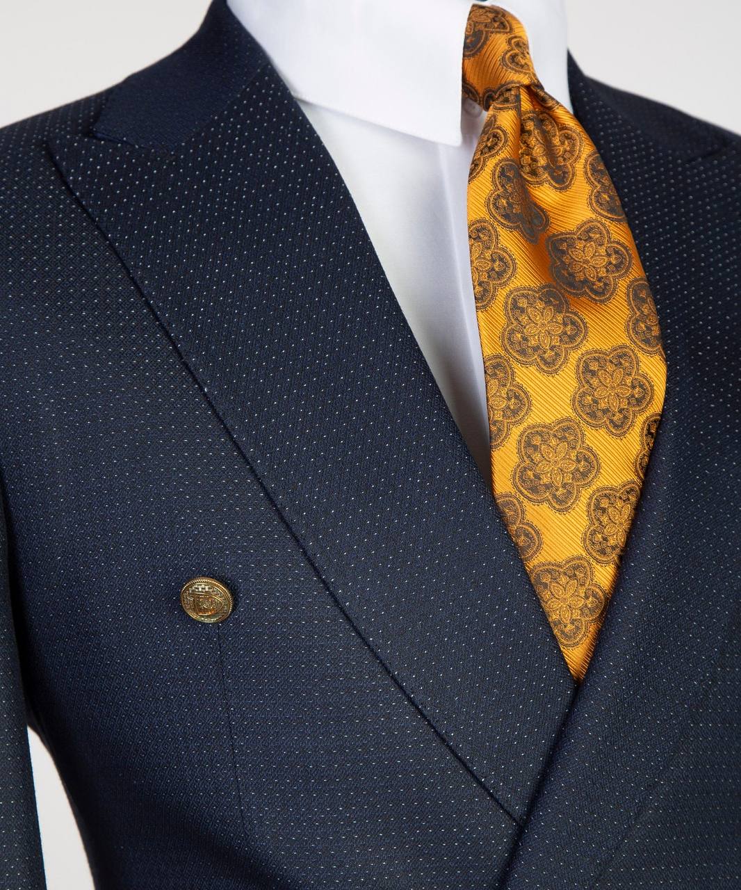 Deep Blue Birdseye Double-Breasted Jacket - detail view - The Third Gentleman