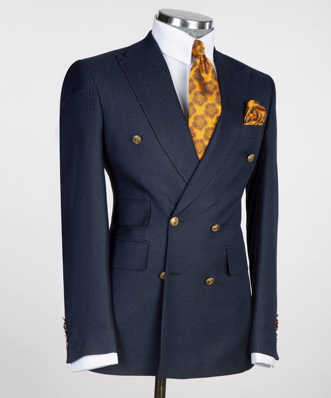 Deep Blue Birdseye Double-Breasted Jacket - alternate angle - The Third Gentleman