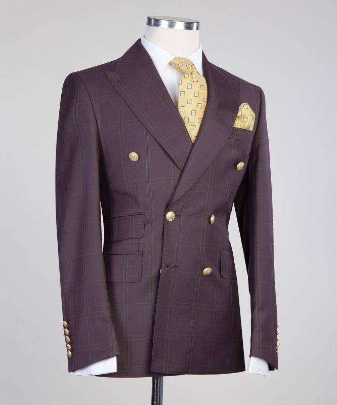 Royal Plum Windowpane Double-Breasted Jacket - alternate angle