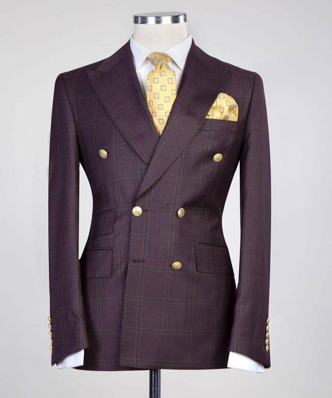 Royal Plum Windowpane Double-Breasted Jacket - front view - The Third Gentleman