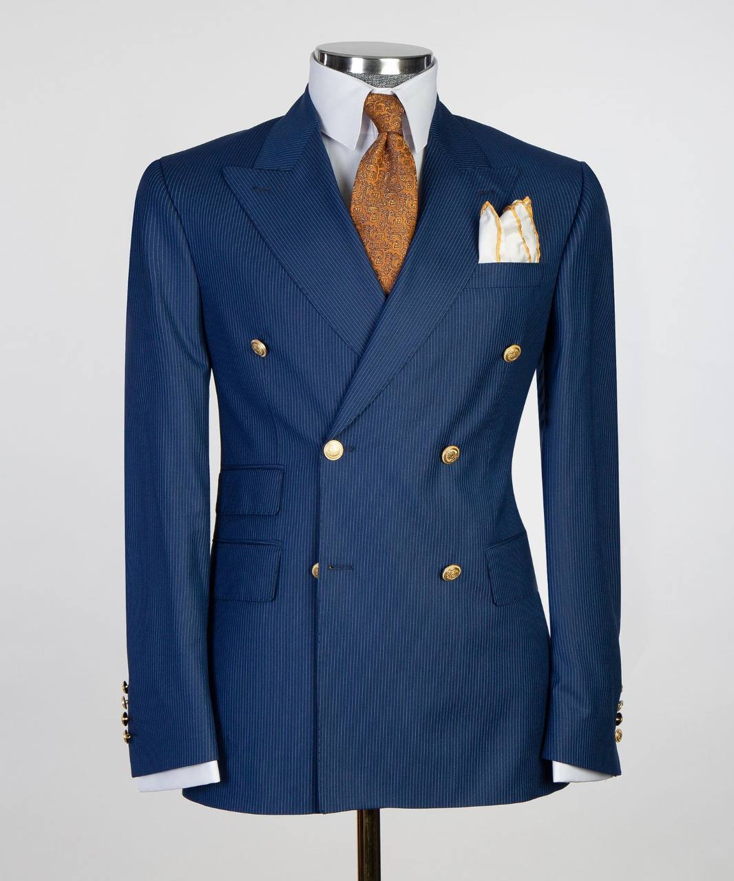 Azure Pinstripe Double-Breasted Jacket - front view - The Third Gentleman