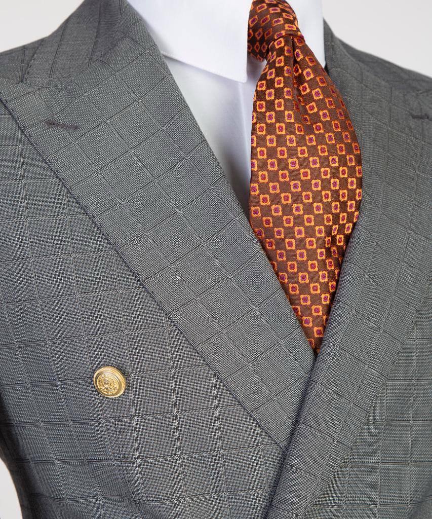 Titanium Alabaster Grid Double-Breasted Jacket - detail view