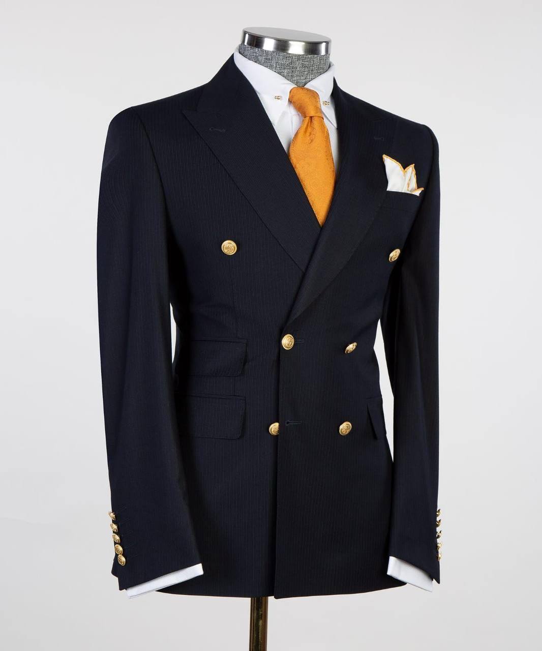 Midnight Pinstripe Grid Double-Breasted Jacket - alternate angle