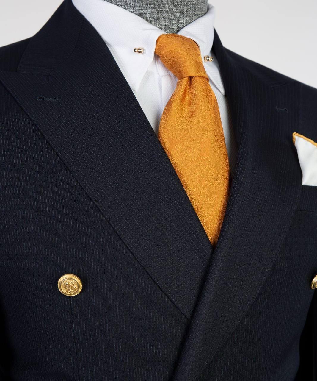 Midnight Pinstripe Grid Double-Breasted Jacket - detail view