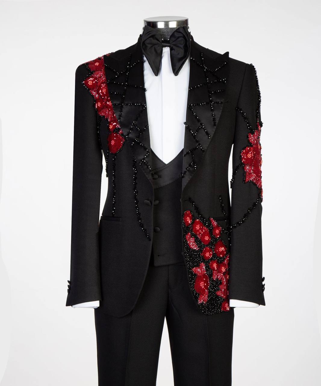 Obsidian Crimson Embellished Tuxedo - front view - The Third Gentleman