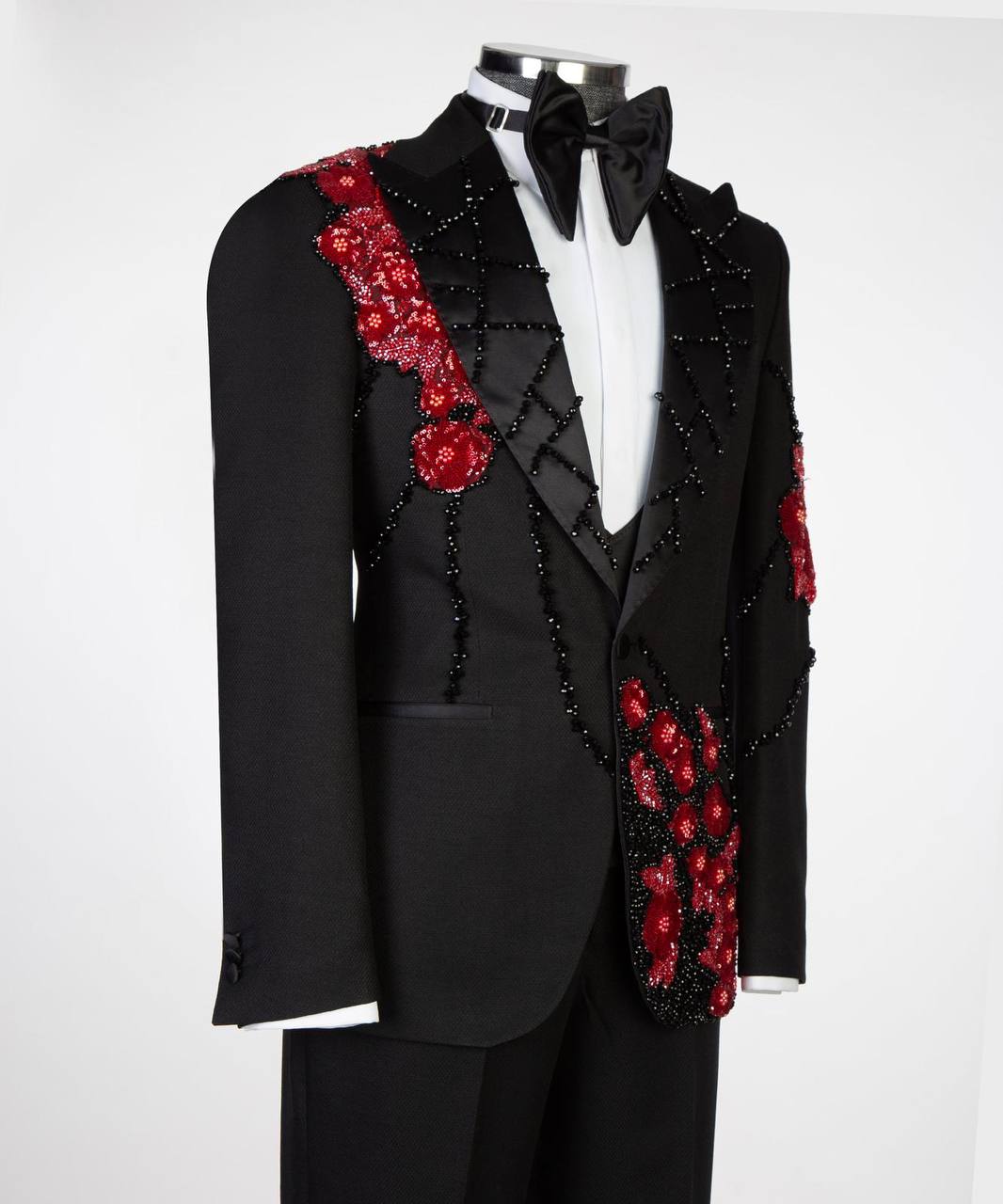 Obsidian Crimson Embellished Tuxedo - alternate angle