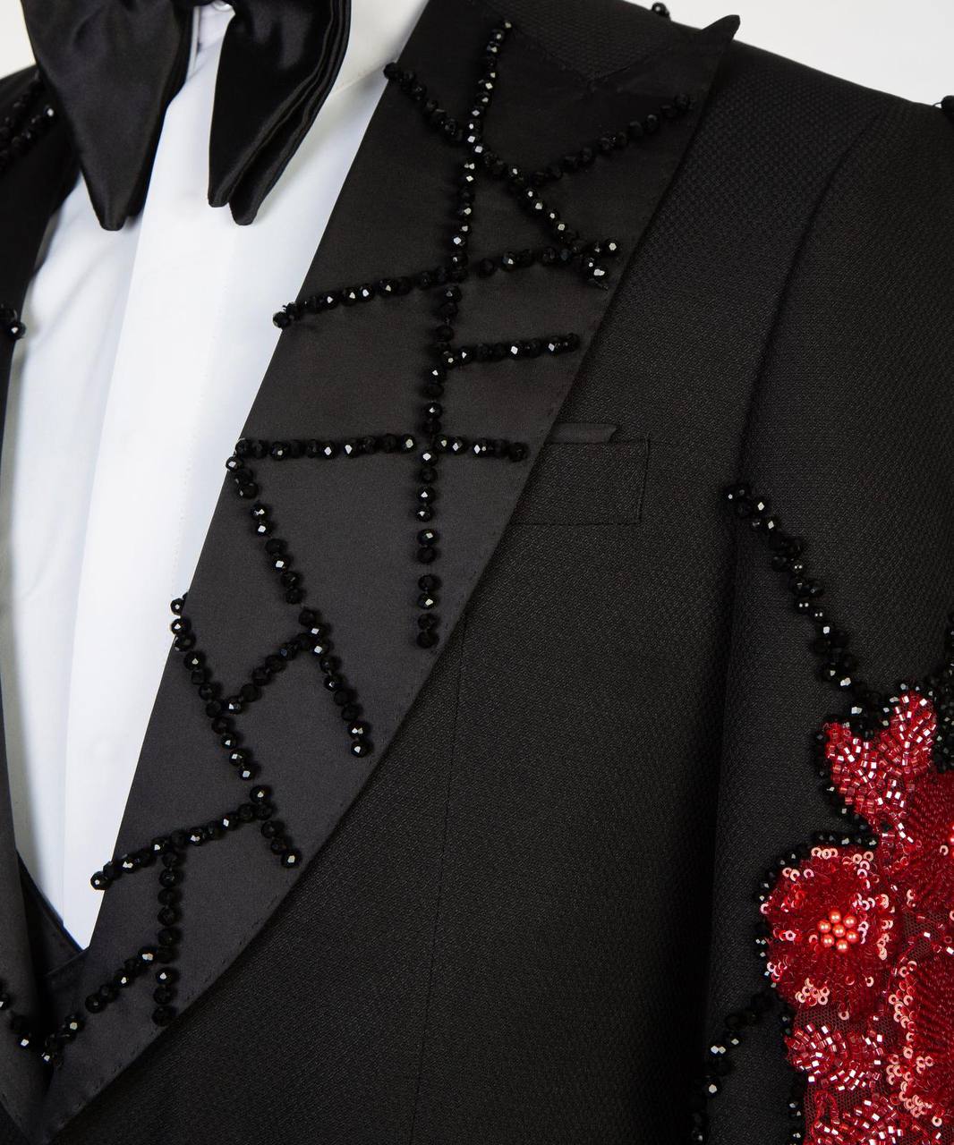 Obsidian Crimson Embellished Tuxedo - detail view