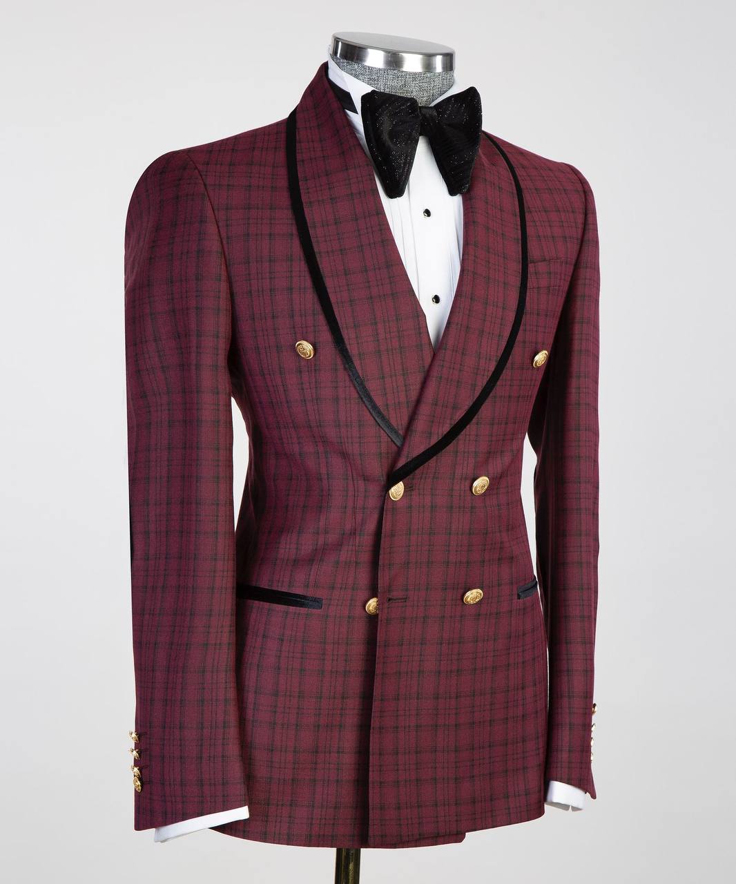 Bordeaux Plaid Tuxedo | Double-Breasted from The Third Gentleman, product view 2