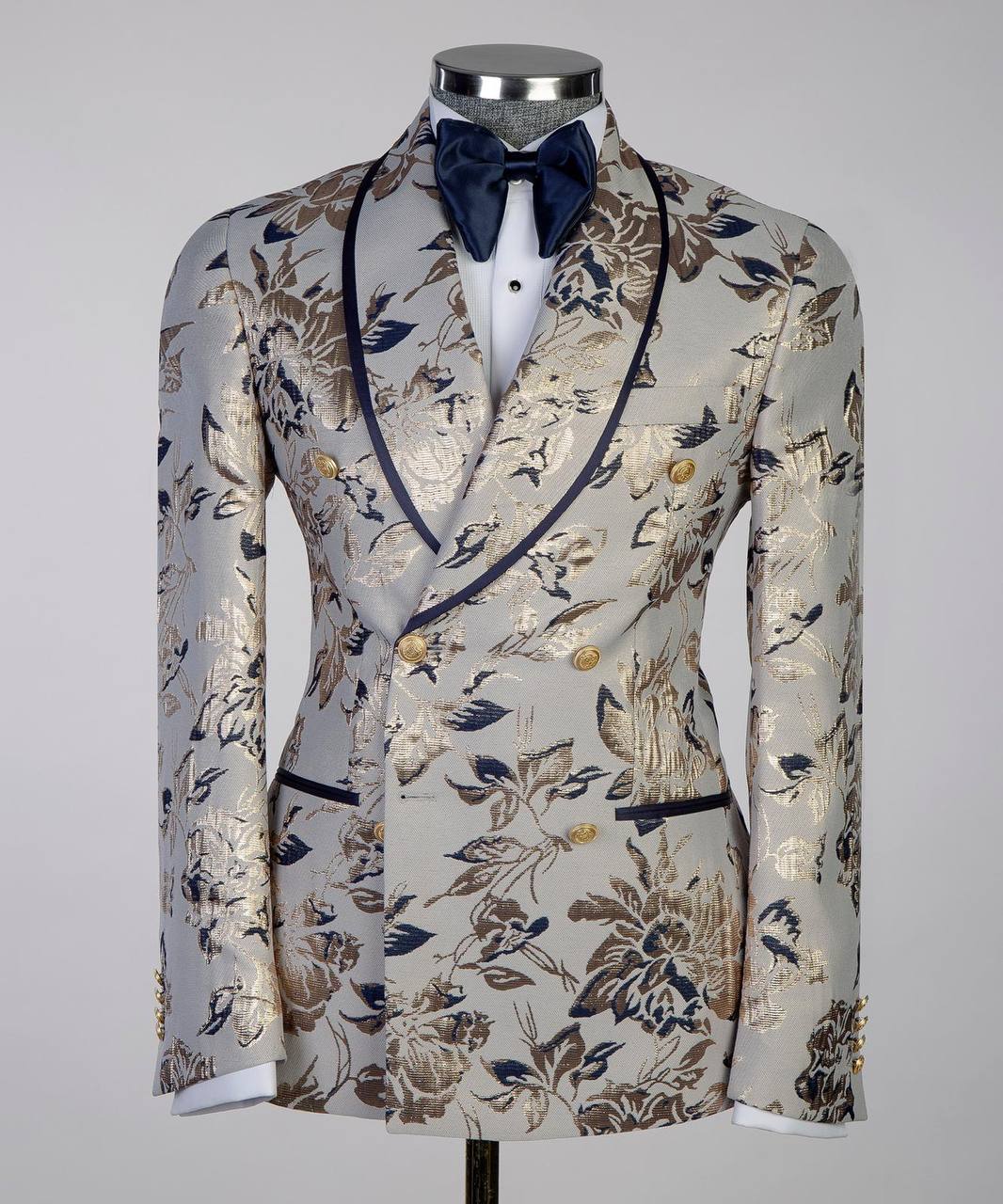 Cream Navy Floral Jacquard Tuxedo | Double-Breasted from The Third Gentleman