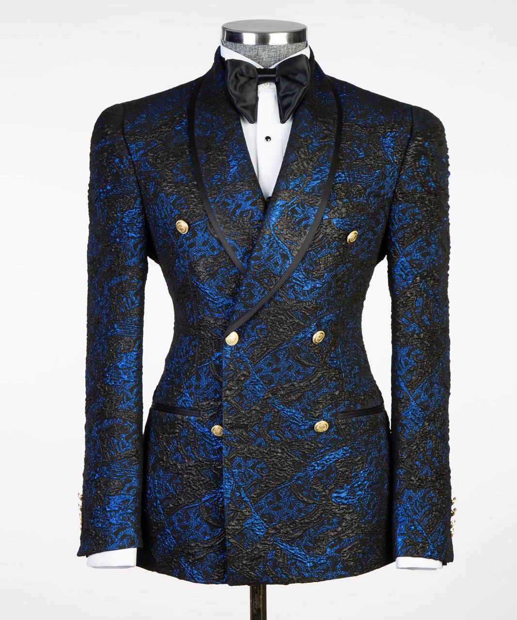 Royal Blue Black Floral Brocade Tuxedo | Double-Breasted from The Third Gentleman, product view 1