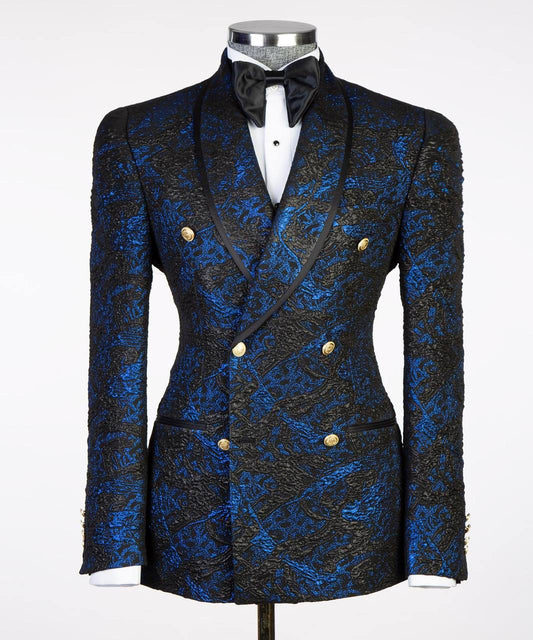 Royal Blue Black Floral Brocade Tuxedo | Double-Breasted from The Third Gentleman, product view 1