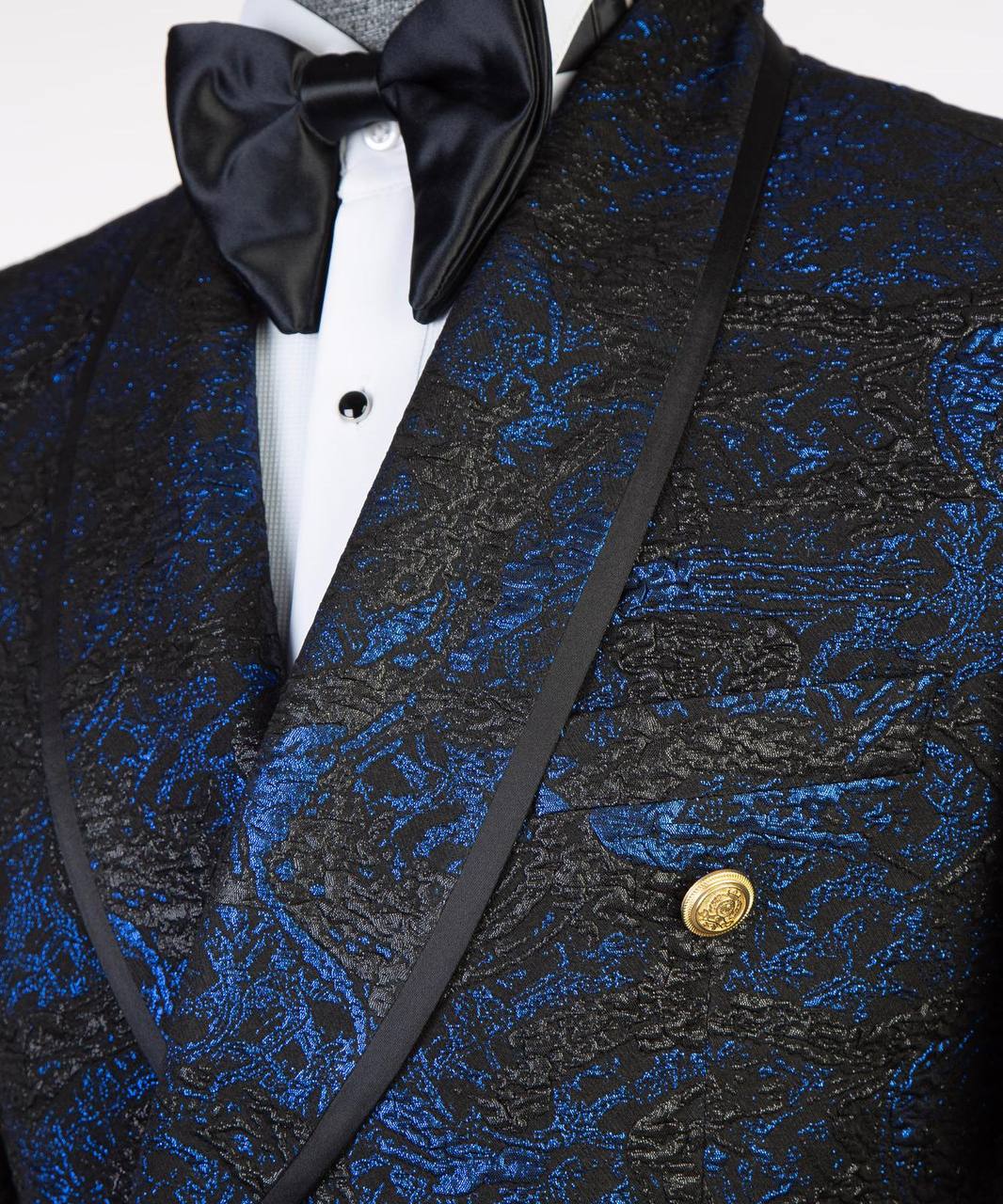 Royal Blue Black Floral Brocade Tuxedo | Double-Breasted from The Third Gentleman, product view 3