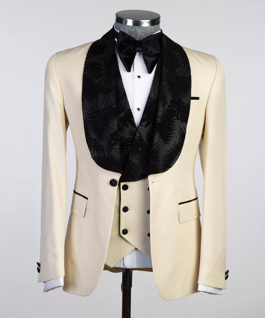 Cream Ivory Three-Piece Tuxedo detail view from The Third Gentleman