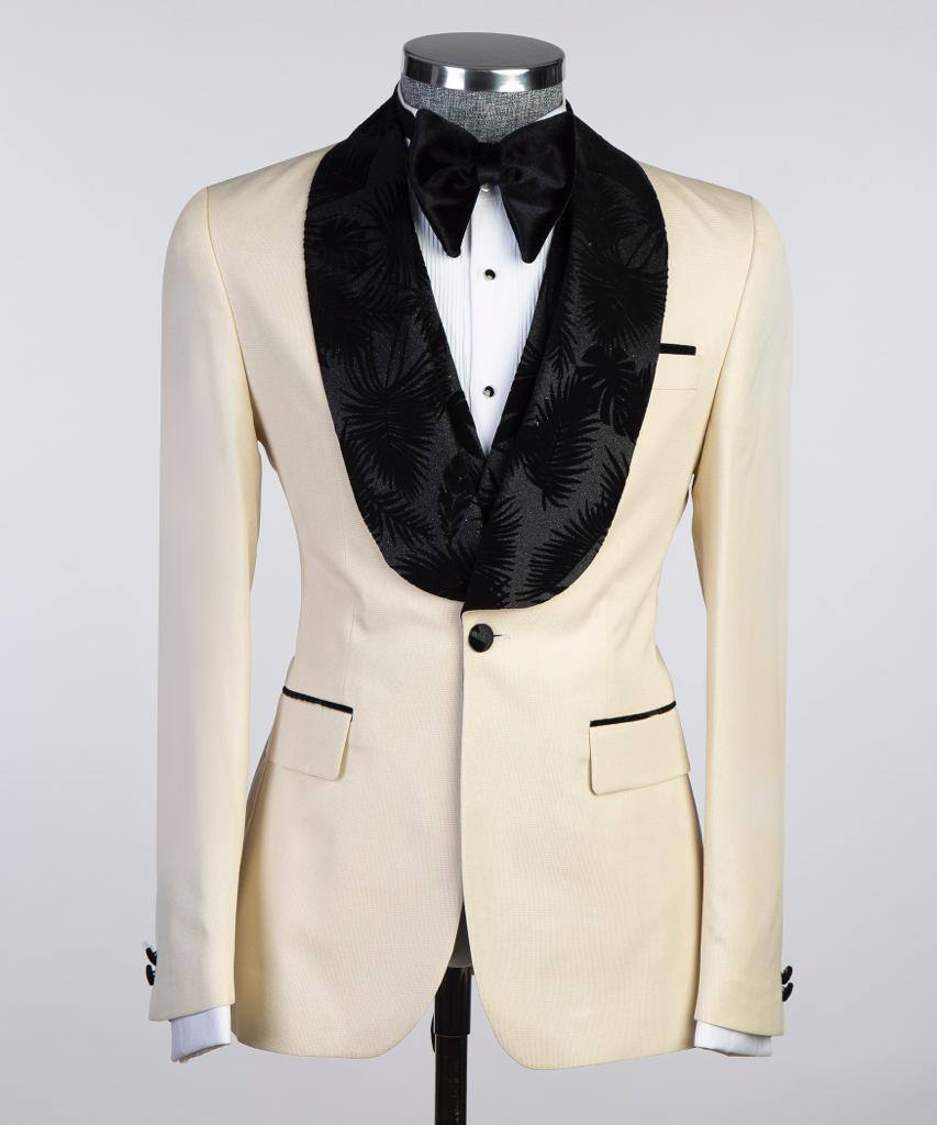 Cream Ivory Three-Piece Tuxedo detail view from The Third Gentleman