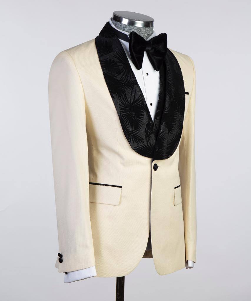 Cream Ivory Three-Piece Tuxedo detail view from The Third Gentleman