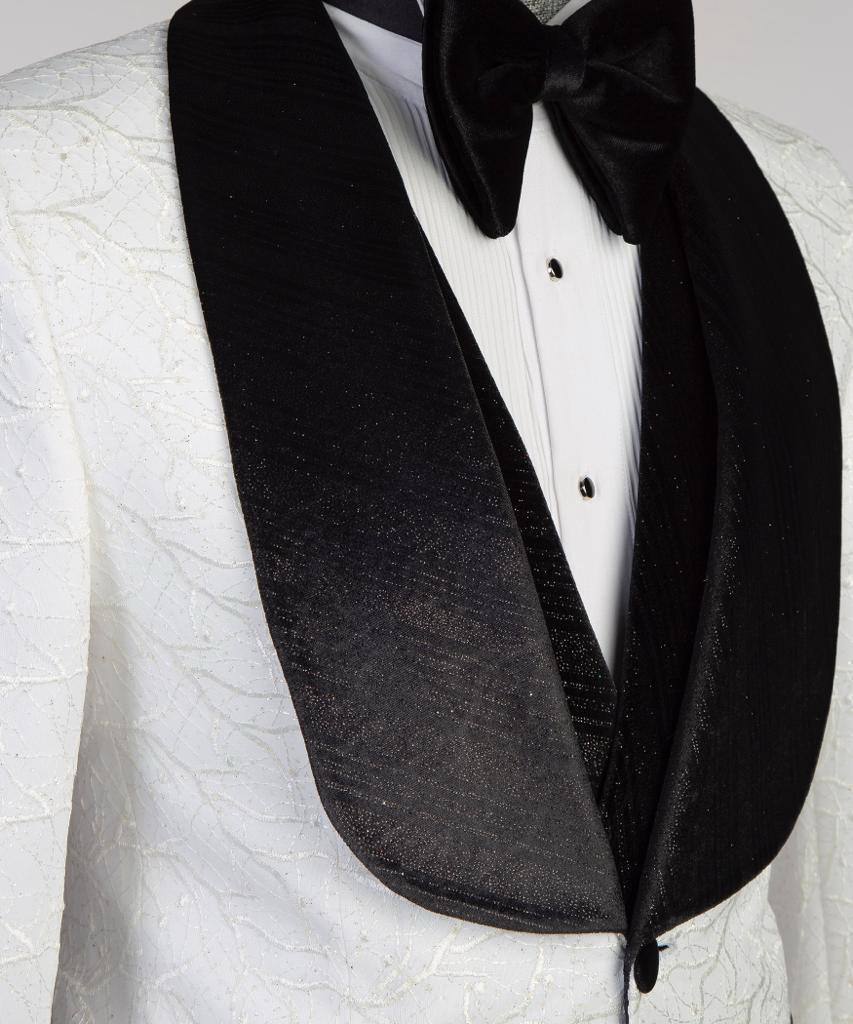 White Crackle Textured Tuxedo | Velvet Shawl Collar from The Third Gentleman, product view 3