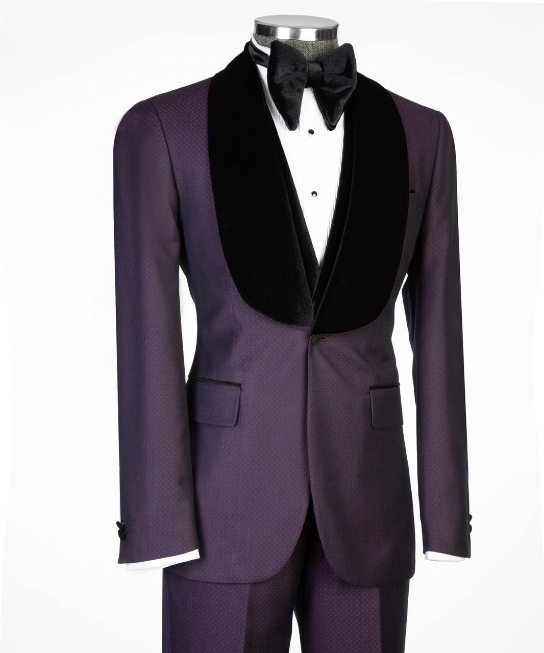 Deep Plum Three-Piece Tuxedo | Velvet Shawl Collar from The Third Gentleman, product view 3