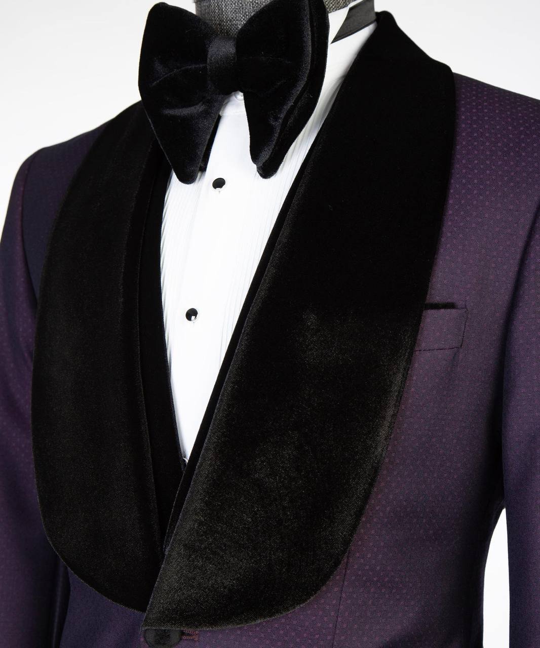 Deep Plum Three-Piece Tuxedo | Velvet Shawl Collar from The Third Gentleman, product view 4