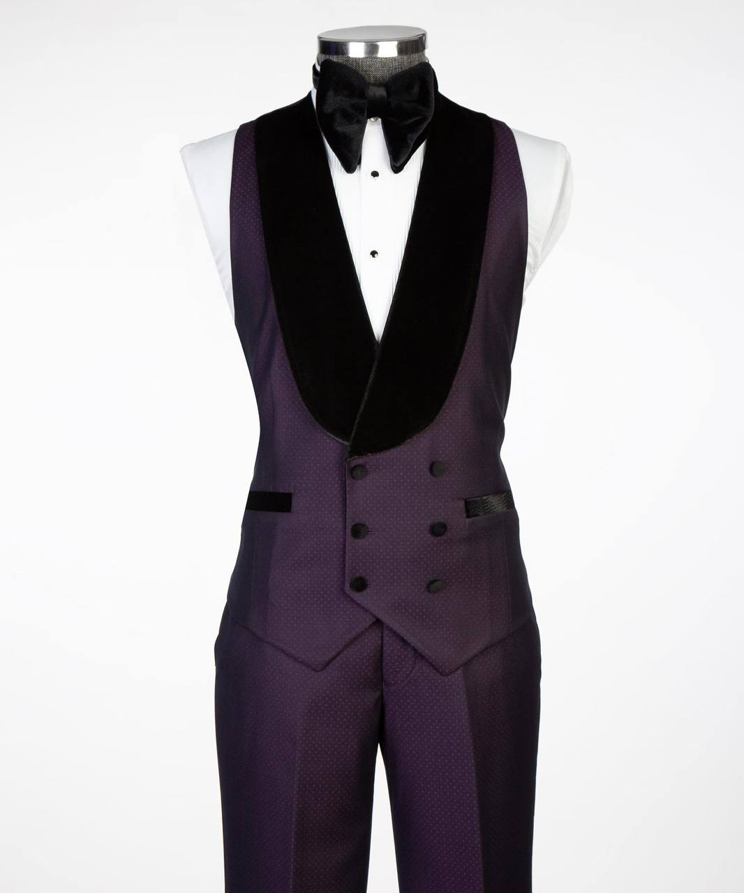 Deep Plum Three-Piece Tuxedo | Velvet Shawl Collar from The Third Gentleman, product view 2