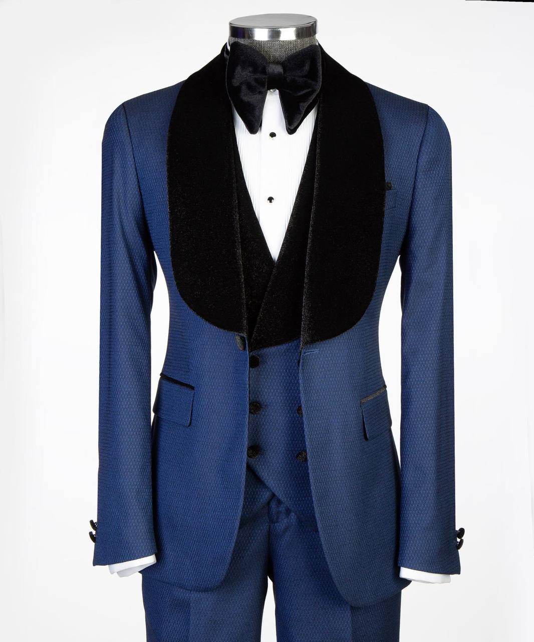 Royal Blue Three-Piece Tuxedo | Velvet Shawl Collar from The Third Gentleman, product view 1