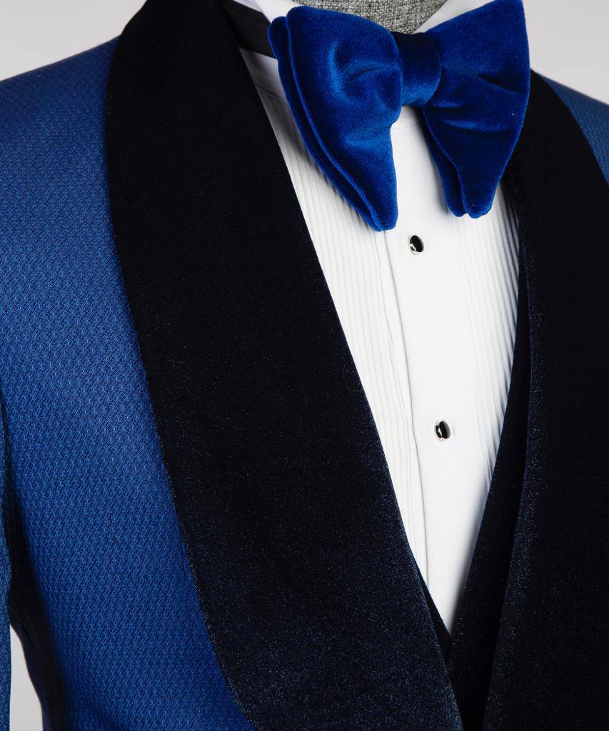 Royal Blue Three-Piece Tuxedo | Velvet Shawl Collar from The Third Gentleman, product view 4