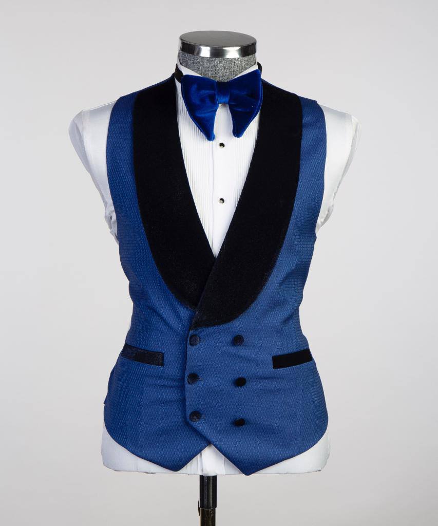 Royal Blue Three-Piece Tuxedo | Velvet Shawl Collar from The Third Gentleman, product view 5