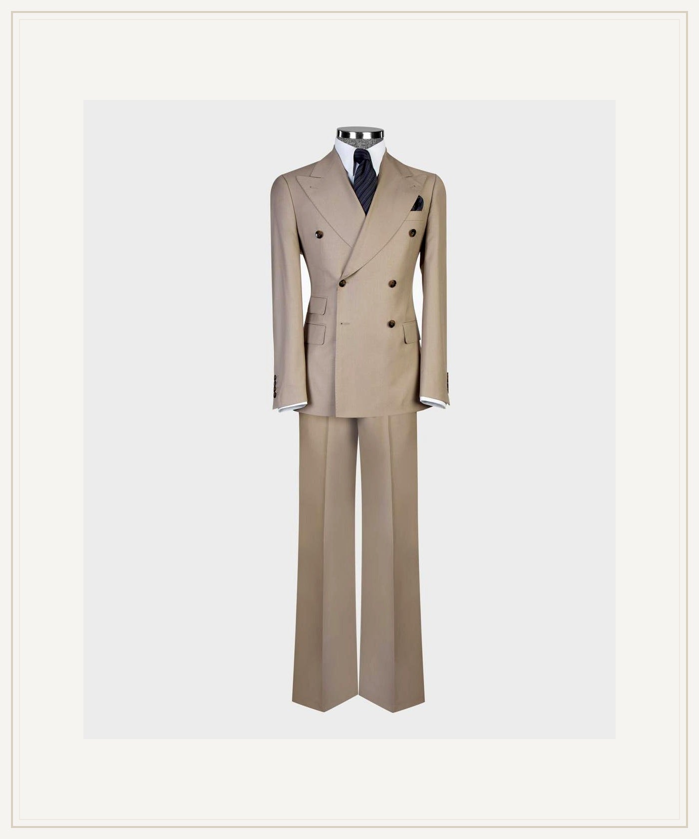 Tan Flared-Leg Double-Breasted Suit premium product hero image from The Third Gentleman